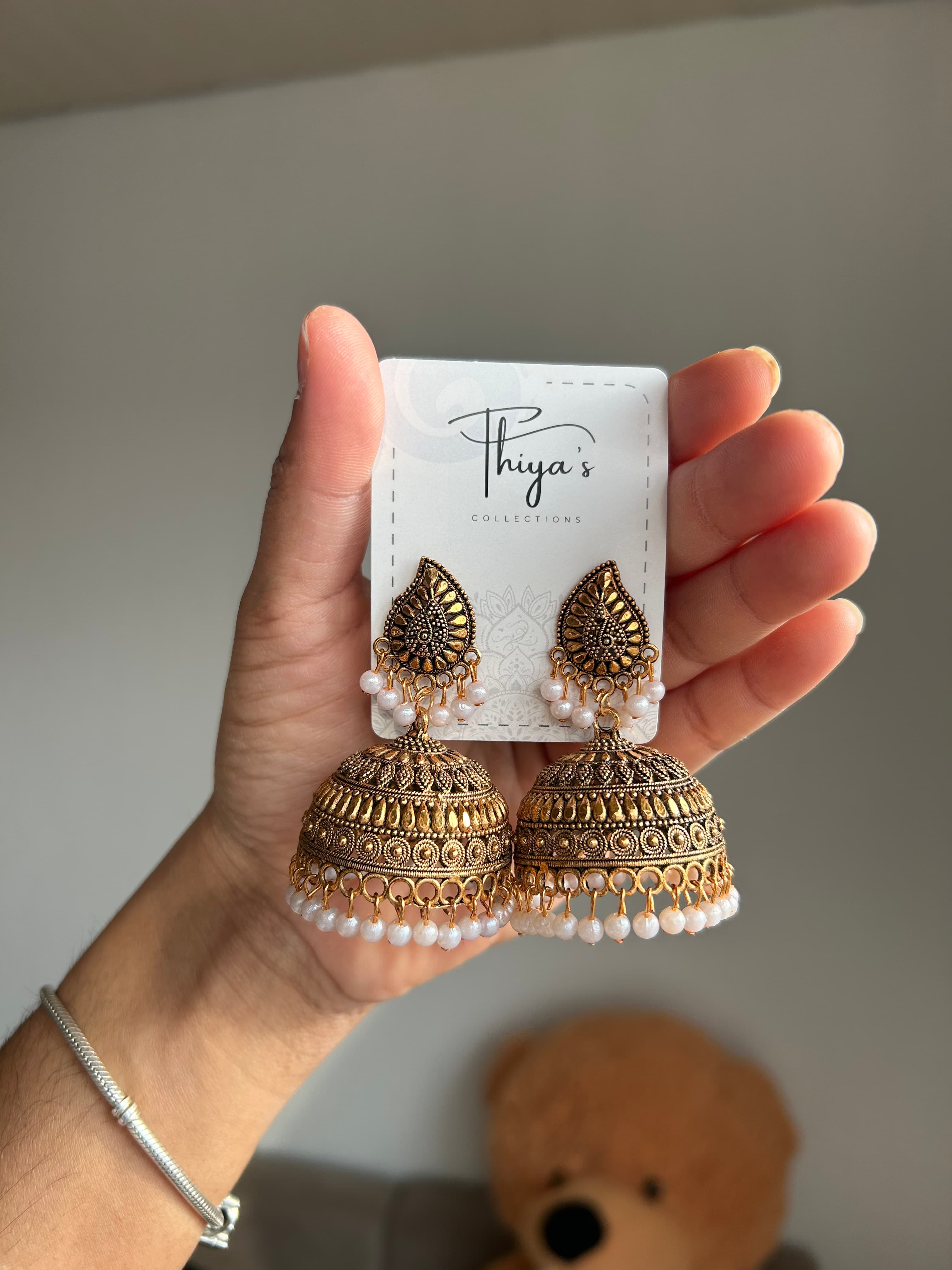 Mango Leaf Pearl Jhumkas