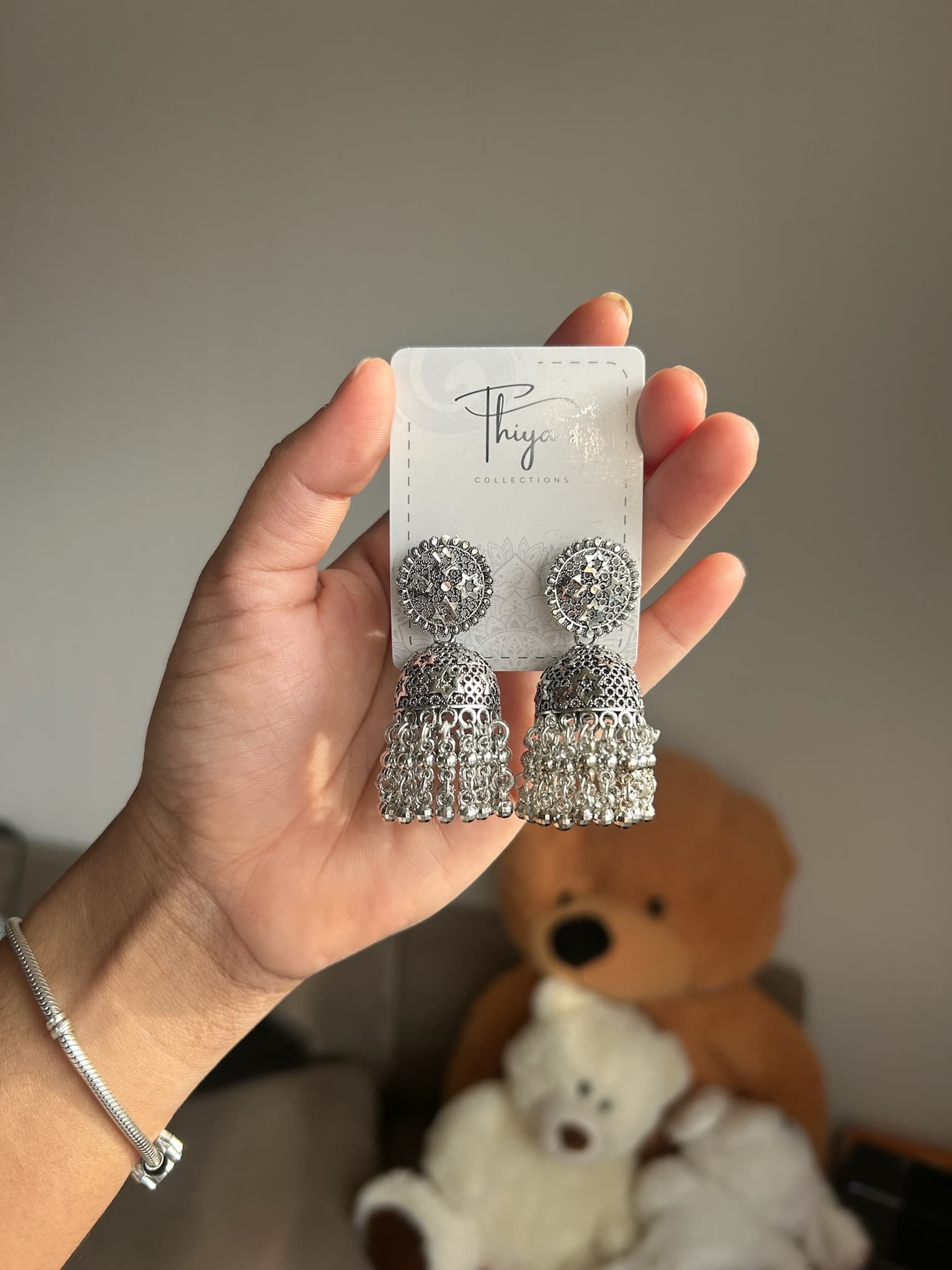 Oxidized Silver Chain Tassel Jhumka Earrings